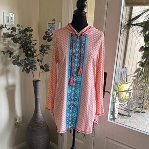 Quick Dry Orange and Blue Patterned Coverup w Pockets